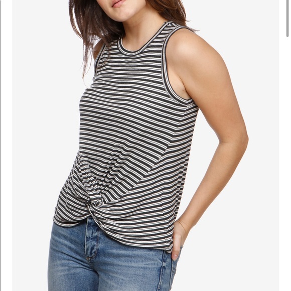 Lucky Brand Twist Top Ribbed Tank Top in Orange Coral Stripe L - Picture 5 of 16